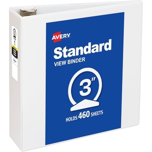 Avery Standard View 3 Ring Binder, 1″ Round Rings, 175-Sheet Capacity, 1.4 Inch Wide Spine, 1 White Binder, Ideal for Lightweight Organization and Occasional Referencing (05711)(3″)