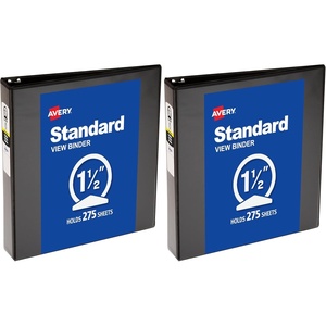 Avery Standard View 3 Ring Binder, 1.5″ Round Rings, 275-Sheet Capacity, 2.1 Inch Wide Spine, 1 Black Binder, Ideal for Lightweight Organization and Occasional Referencing (05771)(1 Count (Pack of 2))