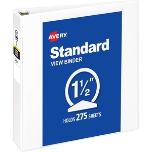 Avery Standard View 3 Ring Binder, 1.5″ Round Rings, 275-Sheet Capacity, 2.1 Inch Wide Spine, 1 White Binder, Ideal for Lightweight Organization and Occasional Referencing (05770)