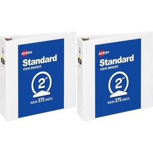 Avery Standard View 3 Ring Binder, 2″ Round Rings, 375-Sheet Capacity, 2.8 Inch Wide Spine, 1 White Binder, Ideal for Lightweight Organization and Occasional Referencing (05780)(1 Count (Pack of 2))