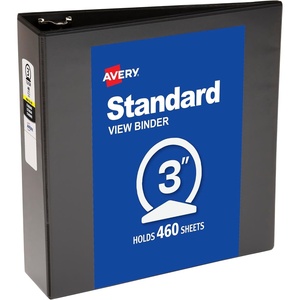 Avery Standard View 3 Ring Binder, 3″ Round Rings, 460-Sheet Capacity, 3.5 Inch Wide Spine, 1 Black Binder, Ideal for Lightweight Organization and Occasional Referencing (05891)(3″)