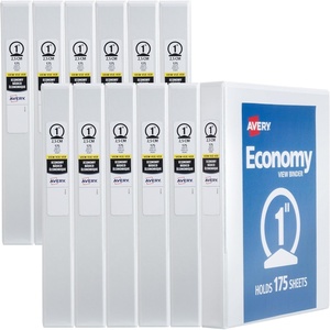 Avery Standard View 3 Ring Binders, 0.5″ Round Rings, 100-Sheet Capacity, 0.7 Inch Wide Spine, White Binders, Ideal for Lightweight Organization and Occasional Referencing (12-Pack of 05706)(1″)
