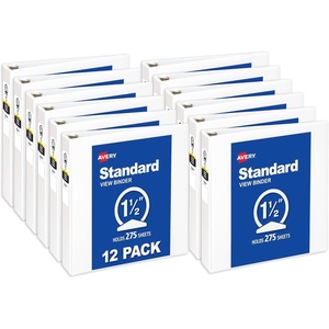 Avery Standard View 3 Ring Binders, 0.5″ Round Rings, 100-Sheet Capacity, 0.7 Inch Wide Spine, White Binders, Ideal for Lightweight Organization and Occasional Referencing (12-Pack of 05706)(1.5″)