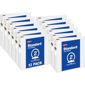 Avery Standard View 3 Ring Binders, 0.5″ Round Rings, 100-Sheet Capacity, 0.7 Inch Wide Spine, White Binders, Ideal for Lightweight Organization and Occasional Referencing (12-Pack of 05706)(2″)