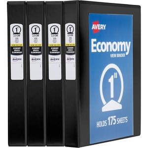 Avery Standard View 3 Ring Binders, 1″ Round Rings, 175-Sheet Capacity, 1.4 Inch Wide Spine, Black Binders, Ideal for Lightweight Organization and Occasional Referencing (4-Pack of 19203)