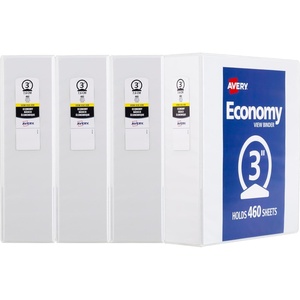Avery Standard View 3 Ring Binders, 1″ Round Rings, 175-Sheet Capacity, 1.4 Inch Wide Spine, White Binders, Ideal for Lightweight Organization and Occasional Referencing (4-Pack of 19200)(3″)