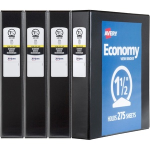 Avery Standard View 3 Ring Binders, 1.5″ Round Rings, 275-Sheet Capacity, 2.1 Inch Wide Spine, Black Binders, Ideal for Lightweight Organization and Occasional Referencing (4-Pack of 19204)