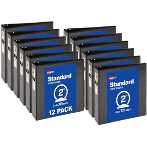 Avery Standard View 3 Ring Binders, 2″ Round Rings, 375-Sheet Capacity, 2.8 Inch Wide Spine, Black Binders, Ideal for Lightweight Organization and Occasional Referencing (12-Pack of 05730)(2″)