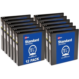 Avery Standard View 3 Ring Binders, 2″ Round Rings, 375-Sheet Capacity, 2.8 Inch Wide Spine, Black Binders, Ideal for Lightweight Organization and Occasional Referencing (12-Pack of 05730)(1.5″)