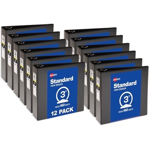 Avery Standard View 3 Ring Binders, 2″ Round Rings, 375-Sheet Capacity, 2.8 Inch Wide Spine, Black Binders, Ideal for Lightweight Organization and Occasional Referencing (12-Pack of 05730)(3″)