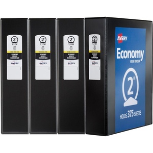 Avery Standard View 3 Ring Binders, 2″ Round Rings, 375-Sheet Capacity, 2.8 Inch Wide Spine, Black Binders, Ideal for Lightweight Organization and Occasional Referencing (4-Pack of 19205)