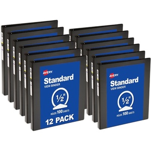 Avery Standard View 3 Ring Binders, 2″ Round Rings, 375-Sheet Capacity, 2.8 Inch Wide Spine, Black Binders, Ideal for Lightweight Organization and Occasional Referencing (12-Pack of 05730)(0.5″)