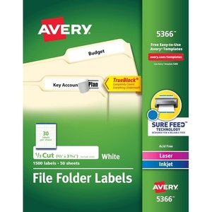 Avery TrueBlock File Folder Labels, 2/3″ x 3-7/16″, 1,500 Printable Labels, White, Permanent (5366)(0)