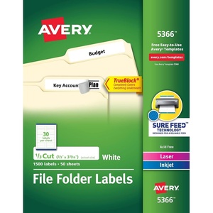 Avery TrueBlock File Folder Labels, 2/3″ x 3-7/16″, 1,500 Printable Labels, White, Permanent (5366)(2/3 in. X 3-7/16 in. (Pack of 5))