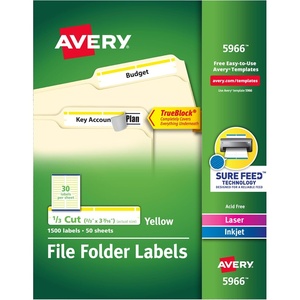 Avery TrueBlock File Folder Labels, 2/3″ x 3-7/16″, 1,500 Printable Labels, White/Yellow, Permanent (5966)
