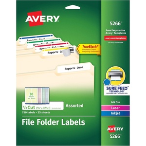 Avery TrueBlock File Folder Labels, 2/3″ x 3-7/16″, 750 Printable Labels, Assorted Colors, Permanent (5266)