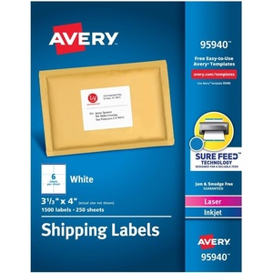 Avery TrueBlock Shipping Labels, Sure Feed, Permanent, 3-1/3″ x 4″, White, 2 Pack, 120 Labels Total (32134)(1 500 labels)