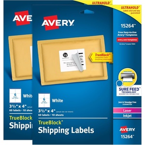 Avery TrueBlock Shipping Labels, Sure Feed, Permanent, 3-1/3″ x 4″, White, 2 Pack, 120 Labels Total (32134)(120 labels)