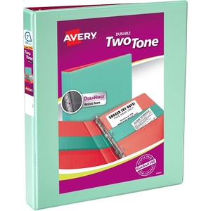 Avery Two-Tone Durable View 3 Ring Binder, 1 Inch Slant Rings, Violet/Soft Blue Binder (17131)(Mint/Coral)
