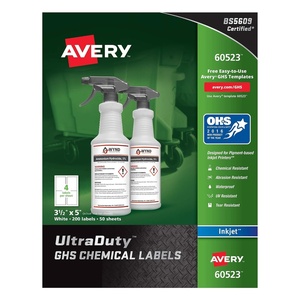 Avery Ultra Duty GHS Chemical Labels for Pigment Inkjet Printers, Waterproof, UV Resistant, 3.5 x 5 (60523)