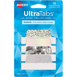 Avery Ultra Tabs Luxe Collection, 2.5″ x 1″ Margin Tabs, Holographic Iridescent Designs, Repositionable, 16 Total (74179)