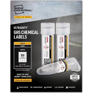 Avery UltraDuty GHS Chemical Labels for Laser Printers, Waterproof, UV Resistant, 0.5 x 1.75, Pack of 1,500 (60518)(1/2″ x 1-3/4″)
