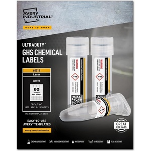 Avery UltraDuty GHS Chemical Labels for Laser Printers, Waterproof, UV Resistant, 0.5 x 1.75, Pack of 1,500 (60518)(1/2″ x 1-3/4″ (Pack of 5))