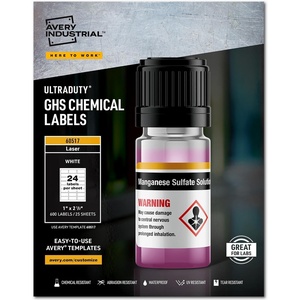 Avery UltraDuty GHS Chemical Labels for Laser Printers, Waterproof, UV Resistant, 1 x 2.5, Pack of 600 (60517)(Pack of 5)