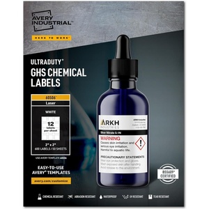 Avery UltraDuty GHS Chemical Labels for Laser Printers, Waterproof, UV Resistant, 2 x 2, 600 Pack (60506)(5)