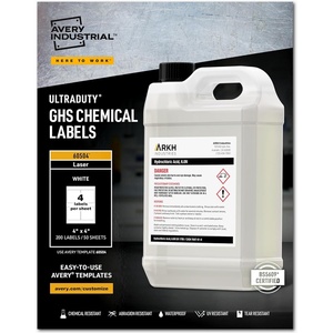 Avery UltraDuty GHS Chemical Labels for Laser Printers, Waterproof, UV Resistant, 4 x 4, 200 Pack (60504)(Pack of 5)