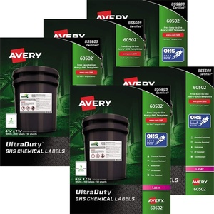 Avery UltraDuty GHS Chemical Labels for Laser Printers, Waterproof, UV Resistant, 4.75 x 7.75, 100 Pk(60502)(5 Packs)