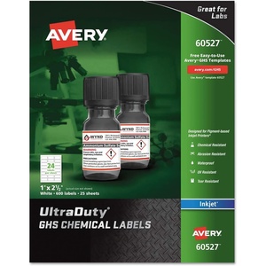 Avery UltraDuty GHS Chemical Labels for Pigment Inkjet Printers, Waterproof, UV Resistant, 1x 2.5, Pack of 600 (60527)(1″ x 2-1/2″)