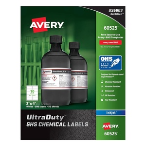 Avery UltraDuty GHS Chemical Labels for Pigment Inkjet Printers, Waterproof, UV Resistant, 2×4,500Pk (60525)