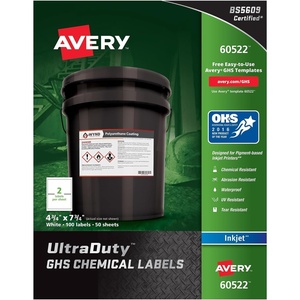Avery UltraDuty GHS Chemical Labels for Pigment Inkjet Printers, Waterproof, UV Resistant, 4.8 x 7.8 (60522)(4-3/4″ x 7-3/4″ (Pack of 5))