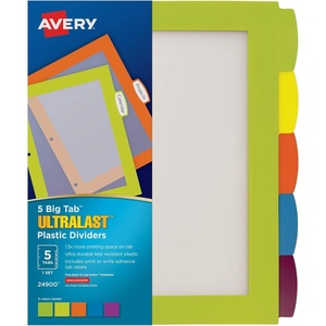 Avery Ultralast Big Tab Plastic Dividers for 3 Ring Binders, 8-Tab Sets, Multicolor with White Labels, 24 Sets, 192 Divider Tabs (24901)(Multicolor)