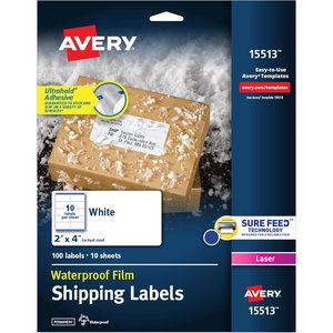 Avery Waterproof Labels with Ultrahold Adhesive, 2″ x 4″, Case of 500 Labels for Laser Printers (15513)