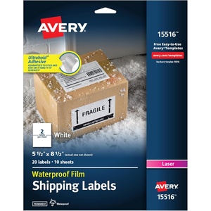 Avery Waterproof Printable Shipping Labels, Sure Feed Technology, 5.5″ x 8.5″, White, 20 Blank Mailing Labels (15516)(5-1/2 in. X 8-1/2 in.)