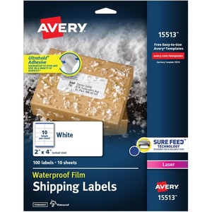 Avery Waterproof Printable Shipping Labels with Sure Feed, 2″ x 4″, White, 100 Blank Mailing Labels (15513)(2″ x 4″ (Pack of 1))
