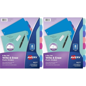 Avery Write & Erase Dividers for 3 Ring Binders, 8 Tabs per Set, Multicolor Big Tabs, Pastels, Binder Dividers Great for Organizing Reports, Projects, and More (16271)(8 tab (Pack of 2))