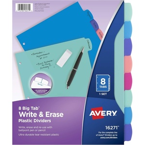 Avery Write & Erase Dividers for 3 Ring Binders, 8 Tabs per Set, Multicolor Big Tabs, Pastels, Binder Dividers Great for Organizing Reports, Projects, and More (16271)(8 tab)