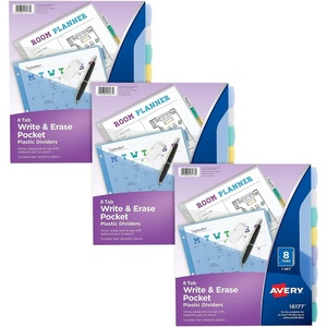 Avery Write & Erase Pocket Plastic Dividers for 3 Ring Binders, 8 Tab Sets, Multicolor, Works with Sheet Protectors, 3 Sets (31701)(24 Sets)