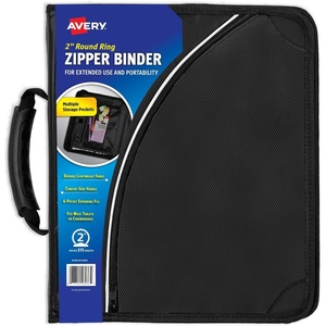 Avery Zipper 3 Ring Binder, 2″ Round Rings, 375-Sheet Capacity, 2.8-Inch Wide Spine, 14″ Laptop Storage Pocket, Black Durable Binder Organizer with Handle (26076)