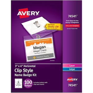 Clip-Style Name Badge Holder with Laser/Inkjet Insert, Top Load, 4 x 3, White, 100/Box(200 name tags)