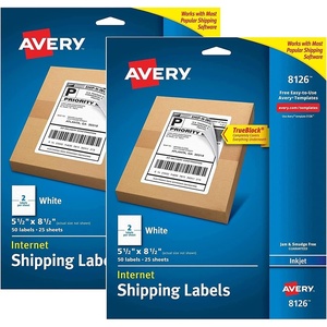 Shipping Labels w/ TrueBlock Technology, Inkjet Printers, 5.5 x 8.5, White, 2/Sheet, 25 Sheets/Pack, Sold as 5 Pack