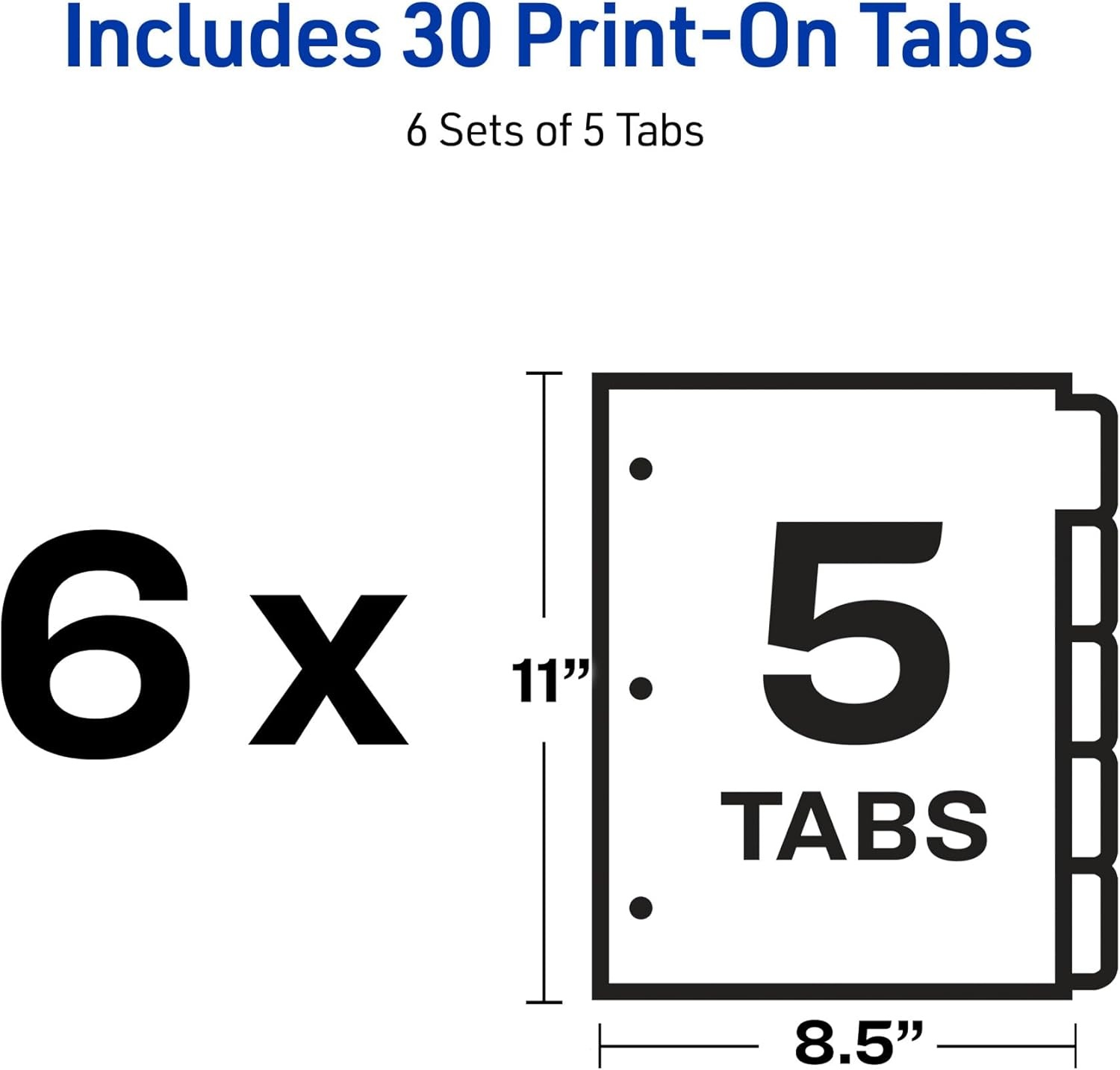 image:imageAvery Double Reverse Collated Tab Dividers Unpunched for Most Binding Systems Printable with HighSpeed Copiers and Offset Presses White 5 Tabs per Set 30 Sets of 204059 x 11 inches