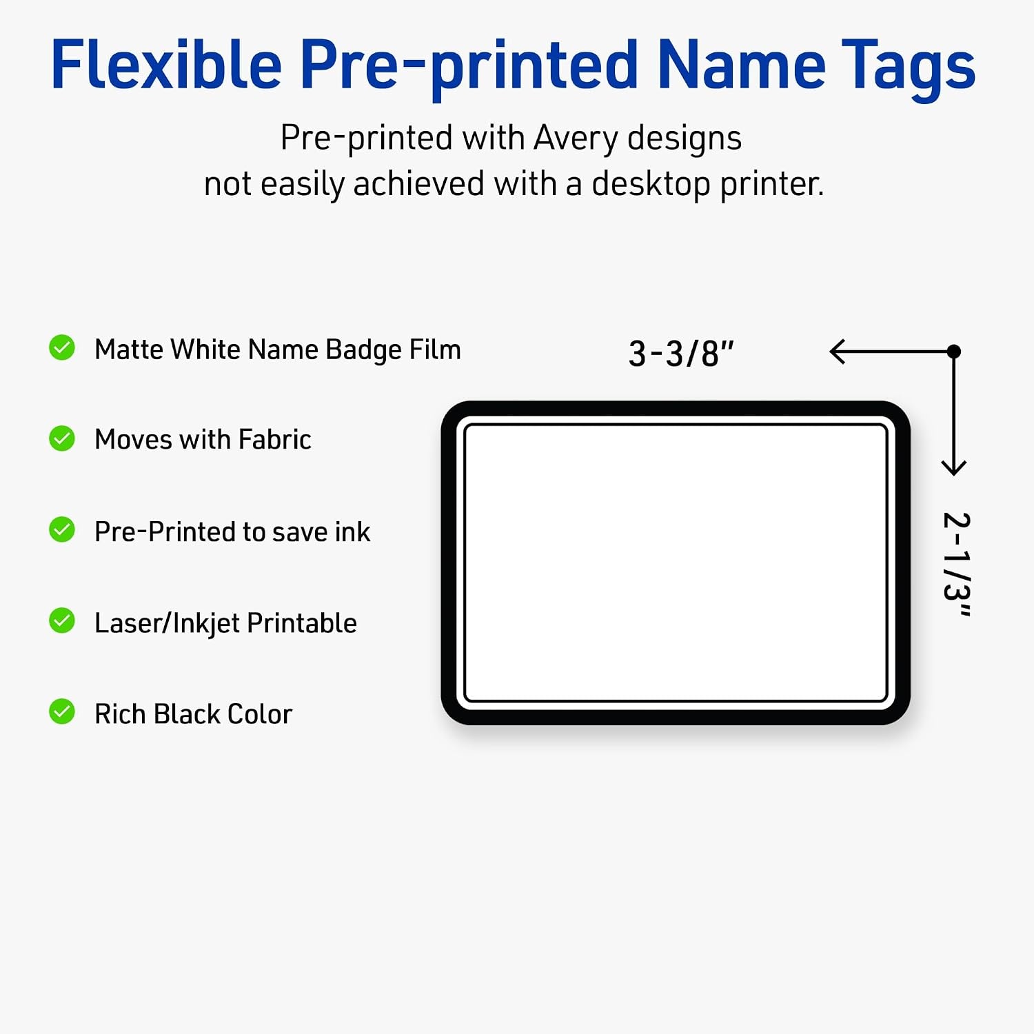 image:imageAvery Printable Adhesive Name Tags 213 x 338 Matte White with Double Black Border Design Removable Laser amp Inkjet Compatible 80 Total Great Name Badges for Weddings amp EventsDouble Black Border