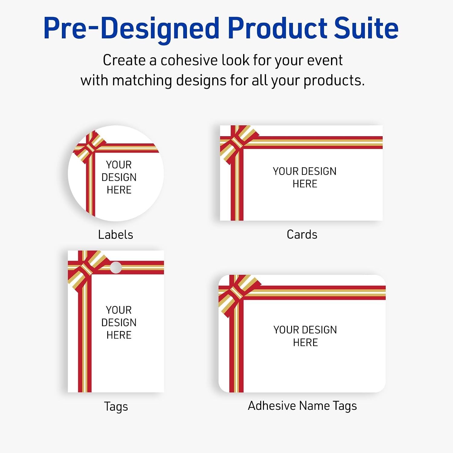 image:imageAvery Printable Christmas Address Labels with Sure Feed Technology Rectangle 1 x 258 PrePrinted Green amp Metallic Gold Border Design Matte White Laser amp Inkjet Compatible 160 TotalRed Metallic Gold Gift Bow