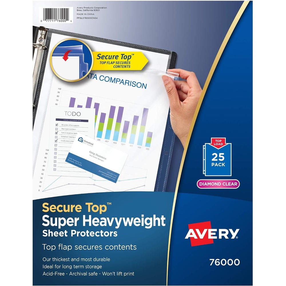 image:imageAvery Diamond Clear Top Sheet Protectors Super Heavyweight Page Protectors for 3 Ring Binder Clear Binder Sheet 25 Count 76000Solid