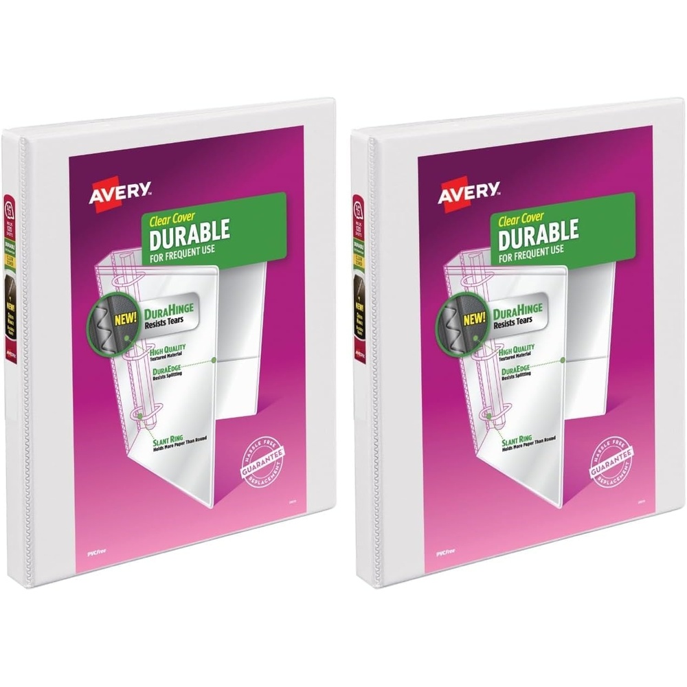 image:imageAvery Durable View 3 Ring Binder 05 Slant Rings 135Sheet Capacity 07 Inch Wide Spine Great for Home School Supplies Office or Organization Needs 1 White Binder 1700205 Pack of 2