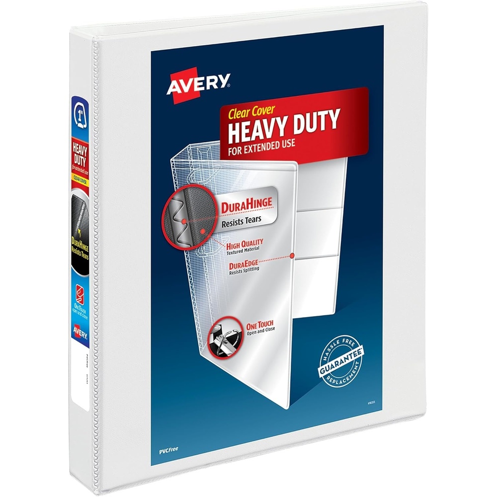 image:imageAvery HeavyDuty View 3 Ring Binder 15 One Touch Slant Rings Holds 85 x 11 Paper 1 White Binder 054041